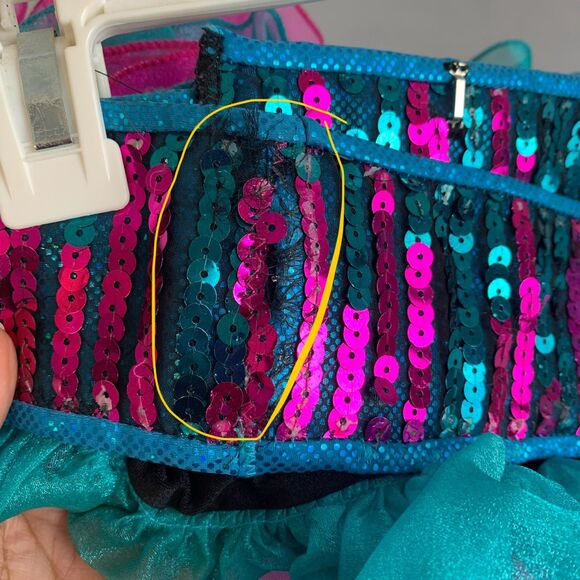 Adult Medium Jazz Dance Skort Set Turquoise Pink Sequin Ruffle Stage Outfit - Picture 8 of 11